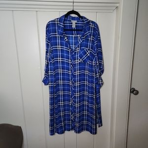 Catherine's Blue Plaid Shirt Dress Size 1X